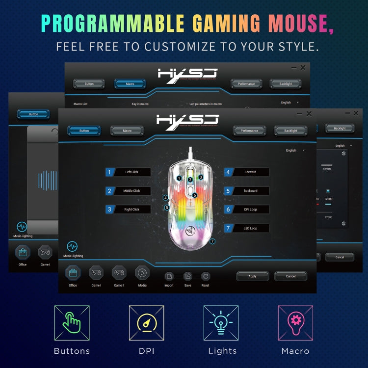 Lisslune | X400 7 Button Transparent RGB Wired Gaming Mouse (Black)