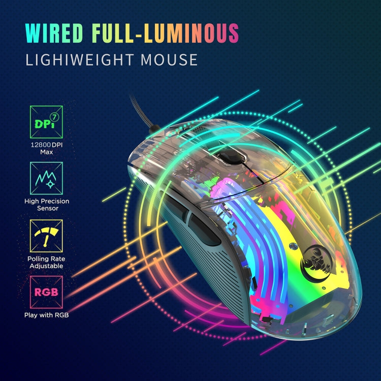 Lisslune | X400 7 Button Transparent RGB Wired Gaming Mouse (Black)