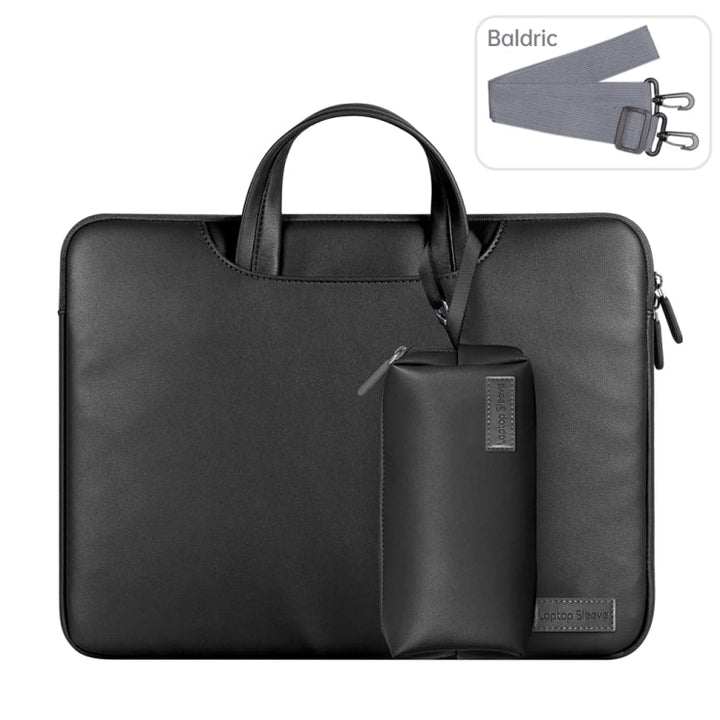 Lisslune | Waterproof PU Laptop Bag Inner Pocket with Power Pack, Size: 13 / 14 inches (Black)