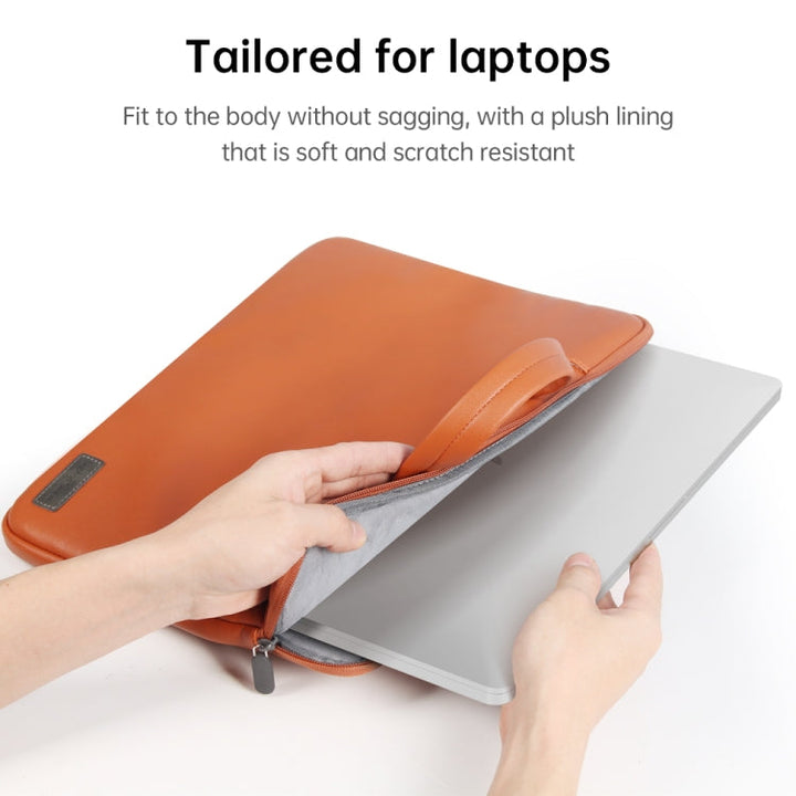 Lisslune | Waterproof PU Laptop Bag Inner Pocket with Power Pack, Size: 13 / 14 Inch (Brown)