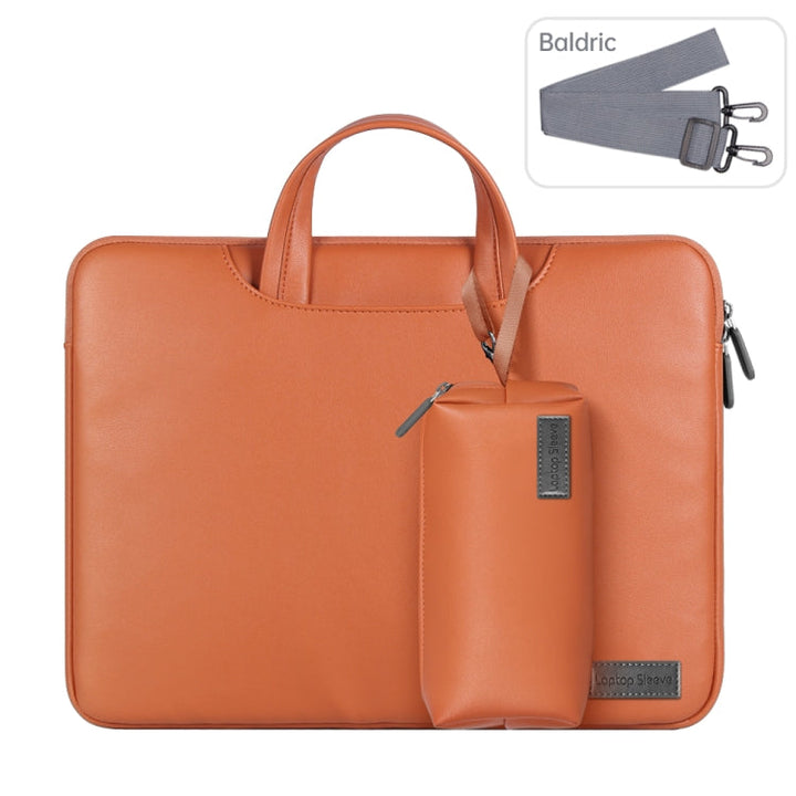 Lisslune | Waterproof PU Laptop Bag Inner Pocket with Power Pack, Size: 15 inches (Brown)
