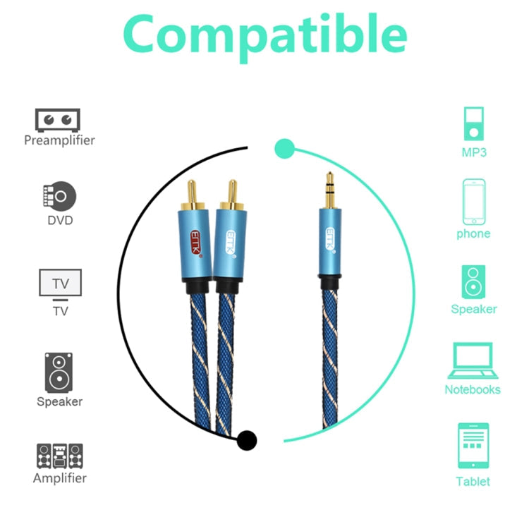 Lisslune | EMK 3.5mm male jack to 2 x RCA male gold-plated plug speaker audio cable, cable length: 5m (Dark Blue)