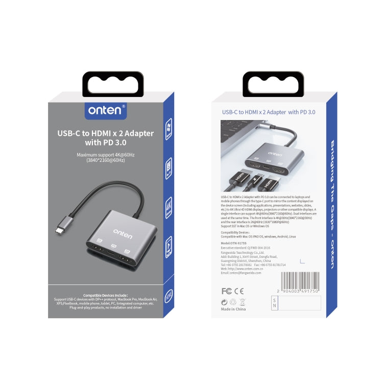 Lisslune | Onten 9175S 3 in 1 USB-C / Type-C to HDMI Adapter (Gray)