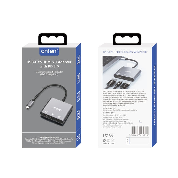 Lisslune | Onten 9175S 3 in 1 USB-C / Type-C to HDMI Adapter (Gray)