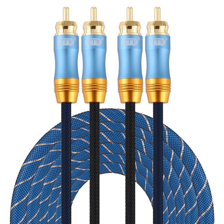 Lisslune | EMK 2 x RCA male to 2 x RCA male gold-plated connector nylon fabric coaxial audio cable for TV / amplifier / home theater / DVD, cable length: 5m (dark blue)