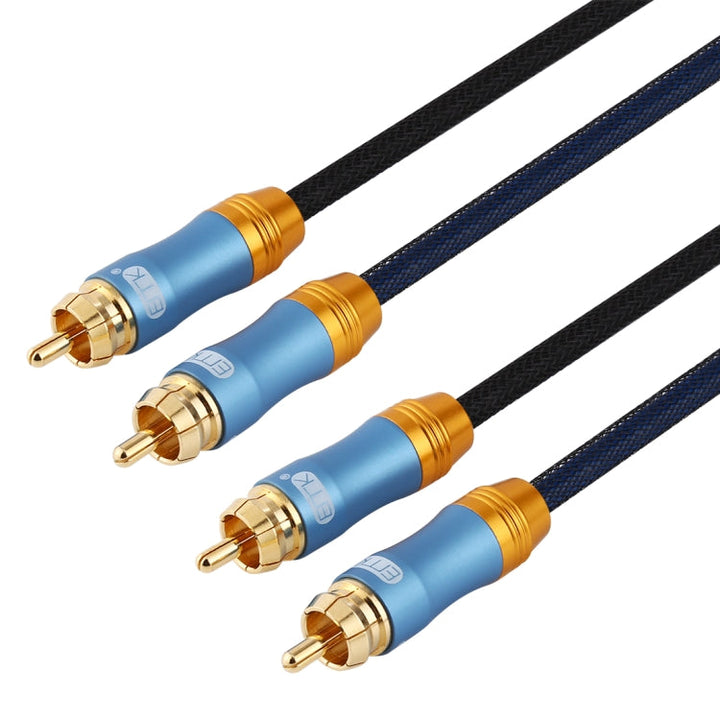 Lisslune | EMK 2 x RCA male to 2 x RCA male gold-plated connector nylon fabric coaxial audio cable for TV / amplifier / home theater / DVD, cable length: 5m (dark blue)