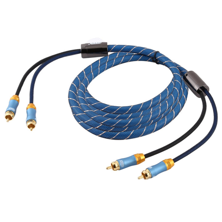Lisslune | EMK 2 x RCA male to 2 x RCA male gold-plated connector nylon fabric coaxial audio cable for TV / amplifier / home theater / DVD, cable length: 5m (dark blue)