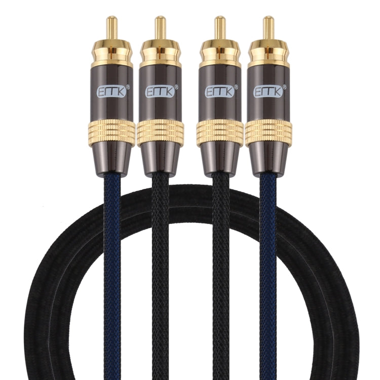 Lisslune | EMK 2 x RCA Plug to 2 x RCA Plug Gold Plated Connector Nylon Braided Coaxial Audio Cable for TV / Amplifier / Home Theater / DVD, Cable Length: 1m (Black)