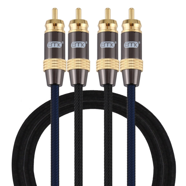 Lisslune | EMK 2 x RCA Plug to 2 x RCA Plug Gold Plated Connector Nylon Braided Coaxial Audio Cable for TV / Amplifier / Home Theater / DVD, Cable Length: 1m (Black)