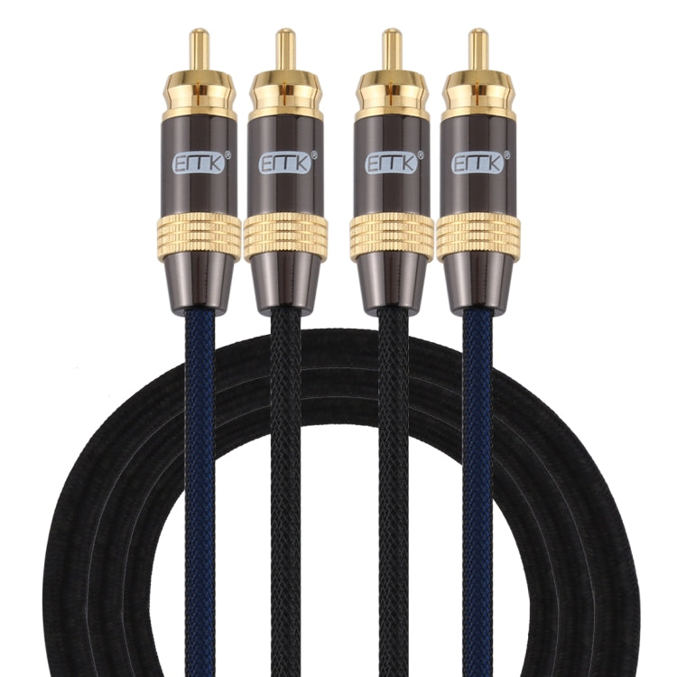 Lisslune | EMK 2 x RCA plug to 2 x RCA plug gold-plated connector Nylon braided coaxial audio cable for TV / amplifier / home theater / DVD, cable length: 1.5m (black)