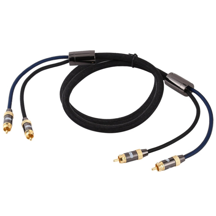 Lisslune | EMK 2 x RCA plug to 2 x RCA plug gold-plated connector Nylon braided coaxial audio cable for TV / amplifier / home theater / DVD, cable length: 1.5m (black)