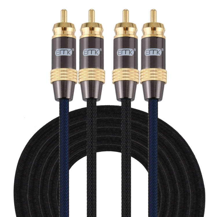 Lisslune | EMK 2 x RCA Male to 2 x RCA Male Gold-Plated Connector Nylon-Fabric Coaxial Audio Cable for TV / Amplifier / Home Cinema / DVD, Cable Length: 3m (Black)