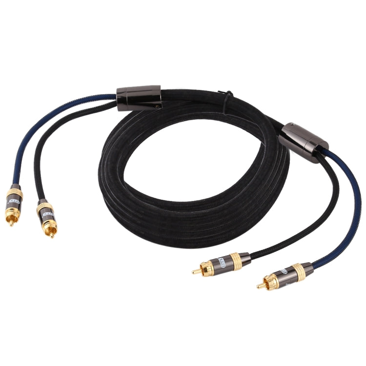 Lisslune | EMK 2 x RCA plug to 2 x RCA plug gold-plated connector nylon braided coaxial audio cable for television / amplifier / home theater / DVD, cable length: 5m (black)