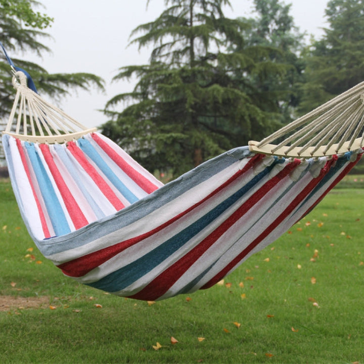 Lisslune | Outdoor Double Thick Canvas Hammock Indoor Swing with Removable Curved Bar, Size: 200x100cm (Red White Stripes)