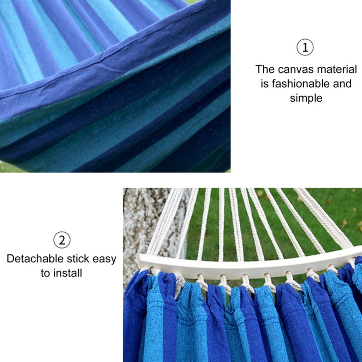 Lisslune | Outdoor Double Thick Canvas Hammock Indoor Swing with Removable Curved Bar, Size: 200x100cm (Dark Blue)
