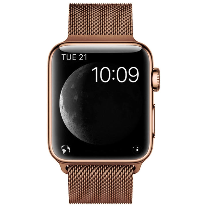 Lisslune | For Apple Watch Series 9&8&7 41mm / 6 & SE & 5 & 4 40mm / 3 & 2 & 1 38mm Milanese Loop Magnetic Stainless Steel Watch Strap (Bronze Gold)