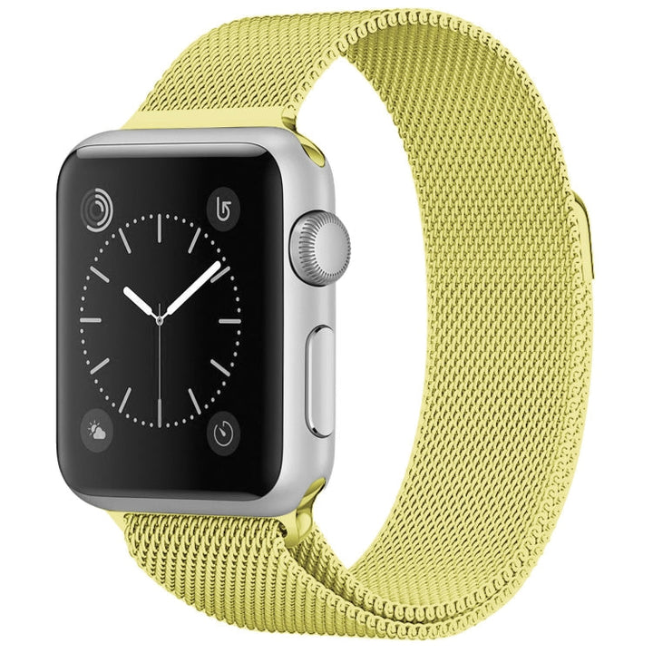 Lisslune | For Apple Watch Series 9&8&7 41mm / 6 & SE & 5 & 4 40mm / 3 & 2 & 1 38mm Milanese Loop Magnetic Stainless Steel Watch Band (Yellow)