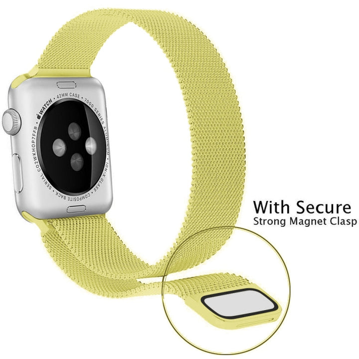 Lisslune | For Apple Watch Series 9&8&7 41mm / 6 & SE & 5 & 4 40mm / 3 & 2 & 1 38mm Milanese Loop Magnetic Stainless Steel Watch Band (Yellow)