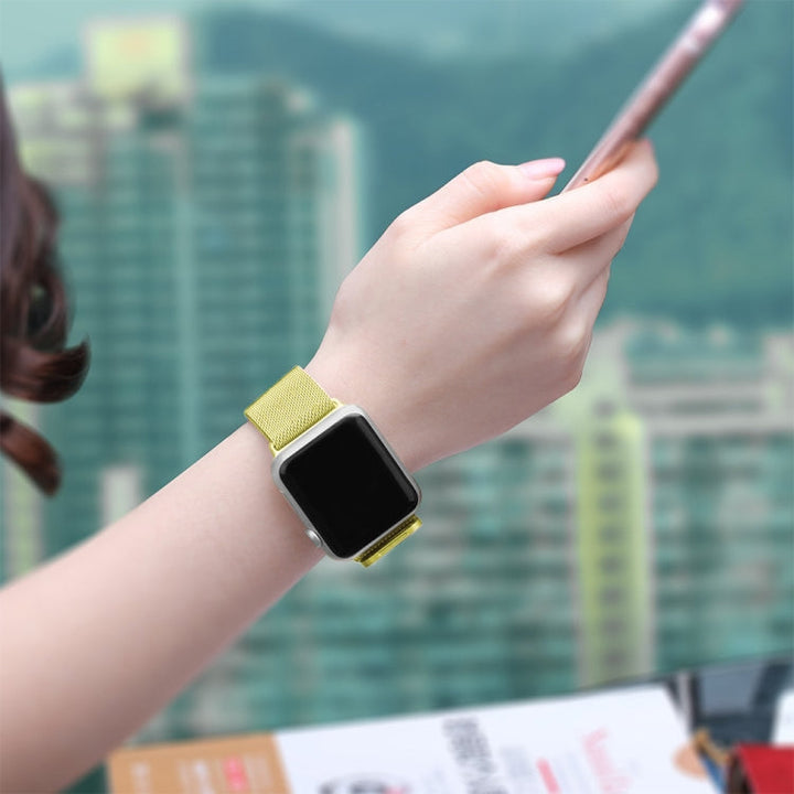 Lisslune | For Apple Watch Series 9&8&7 41mm / 6 & SE & 5 & 4 40mm / 3 & 2 & 1 38mm Milanese Loop Magnetic Stainless Steel Watch Band (Yellow)