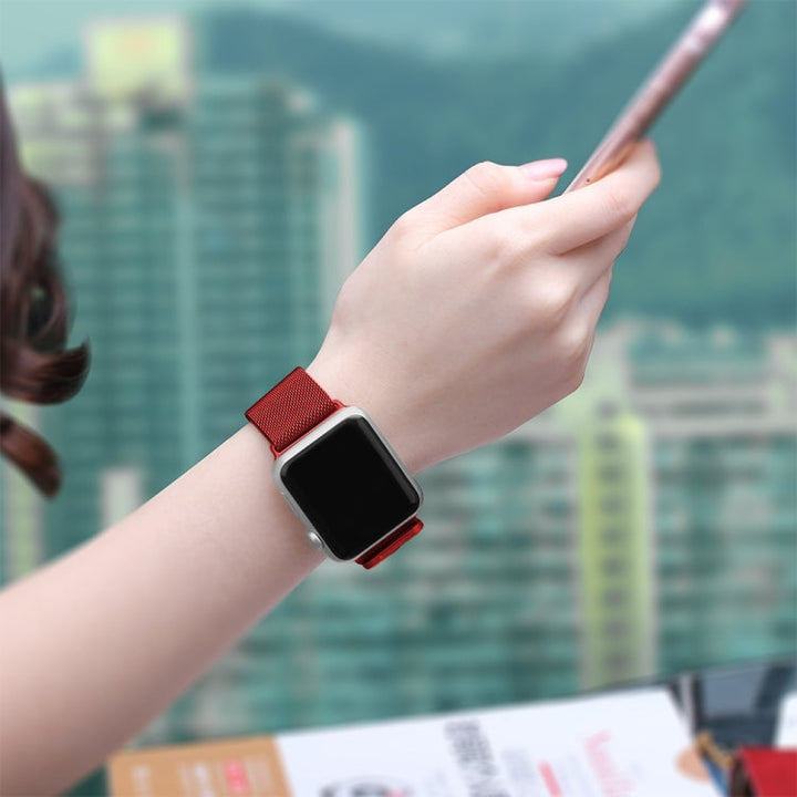 Lisslune | For Apple Watch Series 9&8&7 41mm / SE 3&SE 2&6&SE&5&4 40mm / 3&2&1 38mm Milanese Loop Magnetic Stainless Steel Watch Band (Red)