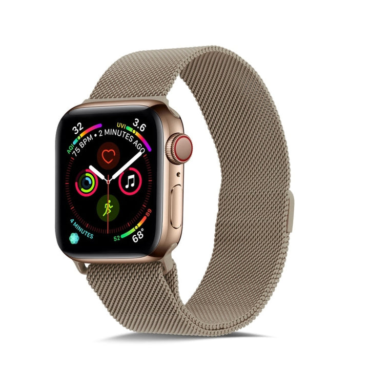 Lisslune | For Apple Watch Series 9&8&7 41mm / 6 & SE & 5 & 4 40mm / 3 & 2 & 1 38mm Milanese Loop Magnetic Stainless Steel Watch Strap (Vintage Gold)