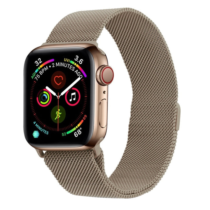 Lisslune | For Apple Watch Series 9&8&7 41mm / 6 & SE & 5 & 4 40mm / 3 & 2 & 1 38mm Milanese Loop Magnetic Stainless Steel Watch Strap (Vintage Gold)