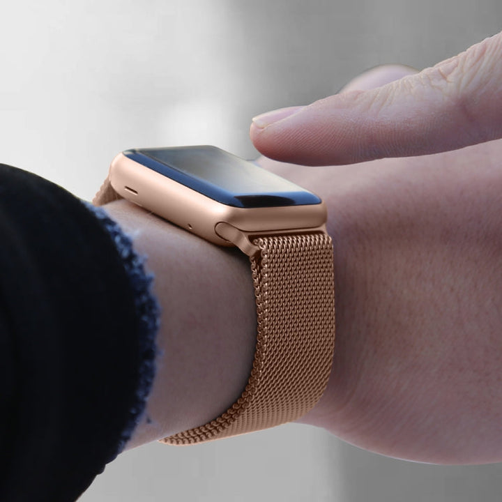 Lisslune | For Apple Watch Series 9&8&7 41mm / 6 & SE & 5 & 4 40mm / 3 & 2 & 1 38mm Milanese Loop Magnetic Stainless Steel Bracelet (Champagne Gold)