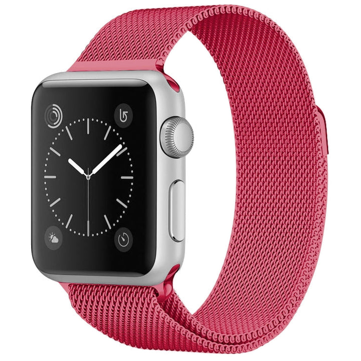 Lisslune | For Apple Watch Series 9&8&7 41mm / 6 & SE & 5 & 4 40mm / 3 & 2 & 1 38mm Milanese Loop Magnetic Stainless Steel Watch Band (Bright Pink)