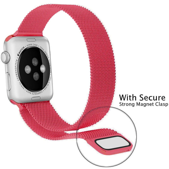 Lisslune | For Apple Watch Series 9&8&7 41mm / 6 & SE & 5 & 4 40mm / 3 & 2 & 1 38mm Milanese Loop Magnetic Stainless Steel Watch Band (Bright Pink)