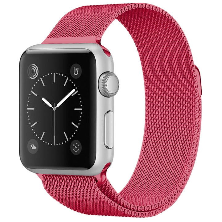 Lisslune | For Apple Watch Series 9&8&7 41mm / 6 & SE & 5 & 4 40mm / 3 & 2 & 1 38mm Milanese Loop Magnetic Stainless Steel Watch Band (Bright Pink)