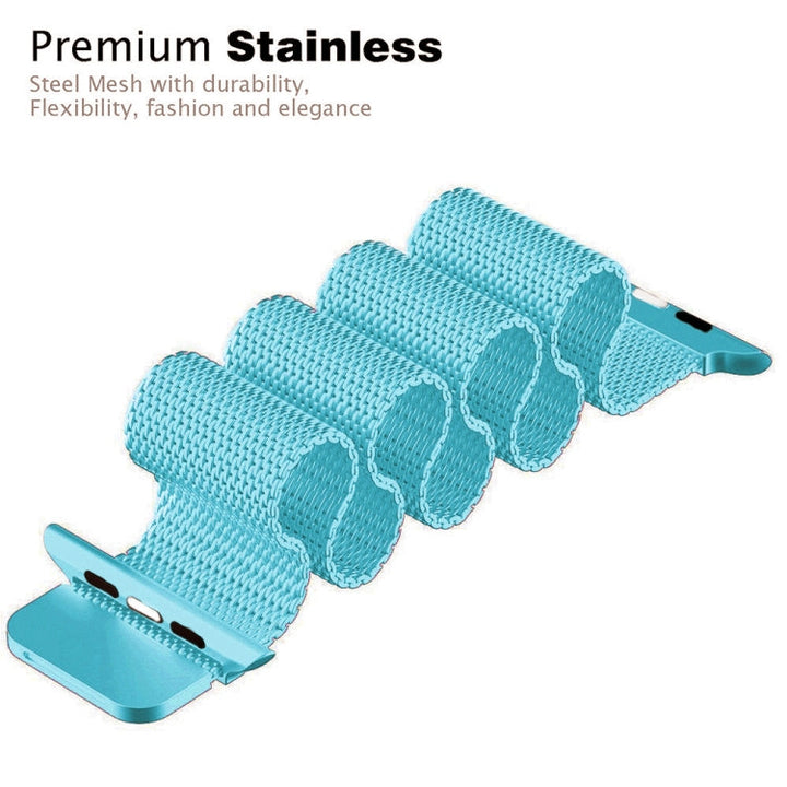 Lisslune | For Apple Watch Ultra 49mm & Watch Ultra 2 49mm / Series 9 & 8 & 7 45mm / 6 & SE & 5 & 4 44mm / 3 & 2 & 1 42mm Milanese Loop Magnetic Stainless Steel Watch Band (Turquoise)
