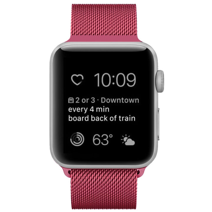 Lisslune | For Apple Watch Ultra 49mm & Watch Ultra 2 49mm / Series 9 & 8 & 7 45mm / 6 & SE & 5 & 4 44mm / 3 & 2 & 1 42mm Milanese Loop Magnetic Stainless Steel Watch Band (Tea Red)
