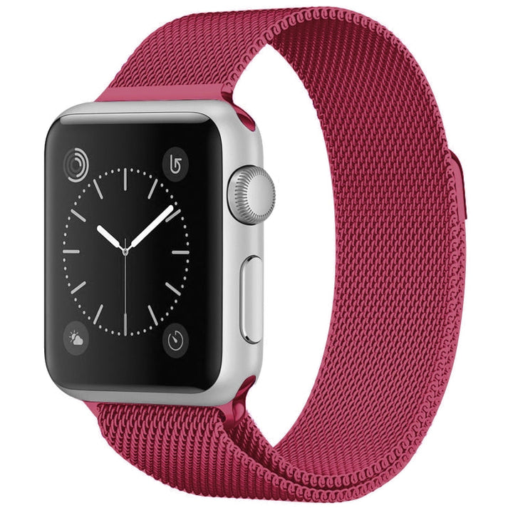 Lisslune | For Apple Watch Ultra 49mm & Watch Ultra 2 49mm / Series 9 & 8 & 7 45mm / 6 & SE & 5 & 4 44mm / 3 & 2 & 1 42mm Milanese Loop Magnetic Stainless Steel Watch Band (Tea Red)