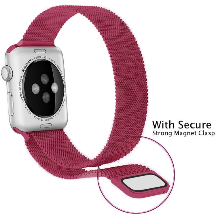Lisslune | For Apple Watch Ultra 49mm & Watch Ultra 2 49mm / Series 9 & 8 & 7 45mm / 6 & SE & 5 & 4 44mm / 3 & 2 & 1 42mm Milanese Loop Magnetic Stainless Steel Watch Band (Tea Red)