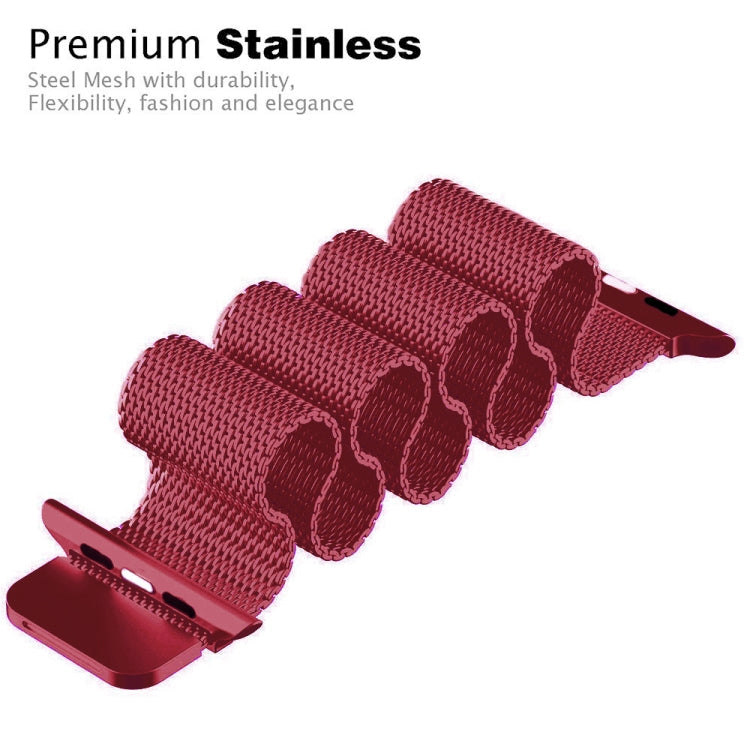 Lisslune | For Apple Watch Ultra 49mm & Watch Ultra 2 49mm / Series 9 & 8 & 7 45mm / 6 & SE & 5 & 4 44mm / 3 & 2 & 1 42mm Milanese Loop Magnetic Stainless Steel Watch Band (Tea Red)