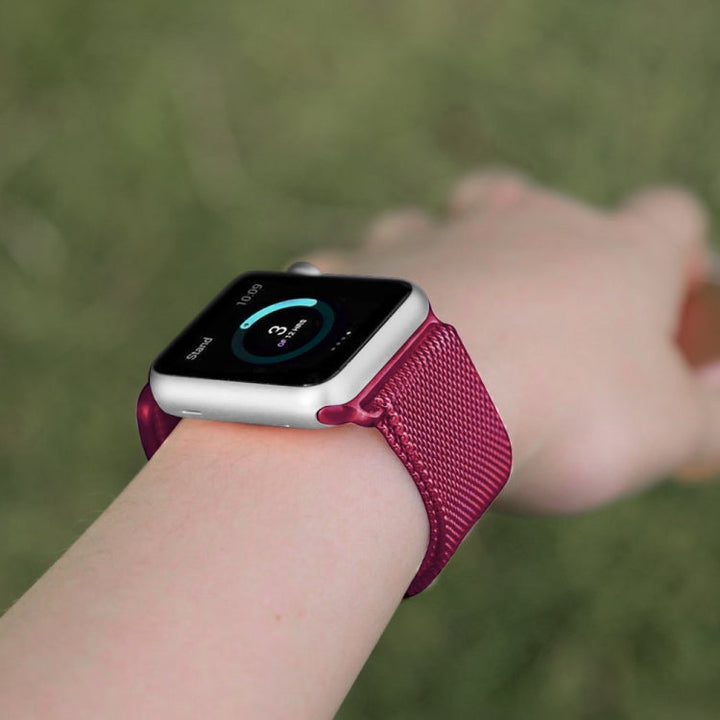 Lisslune | For Apple Watch Ultra 49mm & Watch Ultra 2 49mm / Series 9 & 8 & 7 45mm / 6 & SE & 5 & 4 44mm / 3 & 2 & 1 42mm Milanese Loop Magnetic Stainless Steel Watch Band (Tea Red)