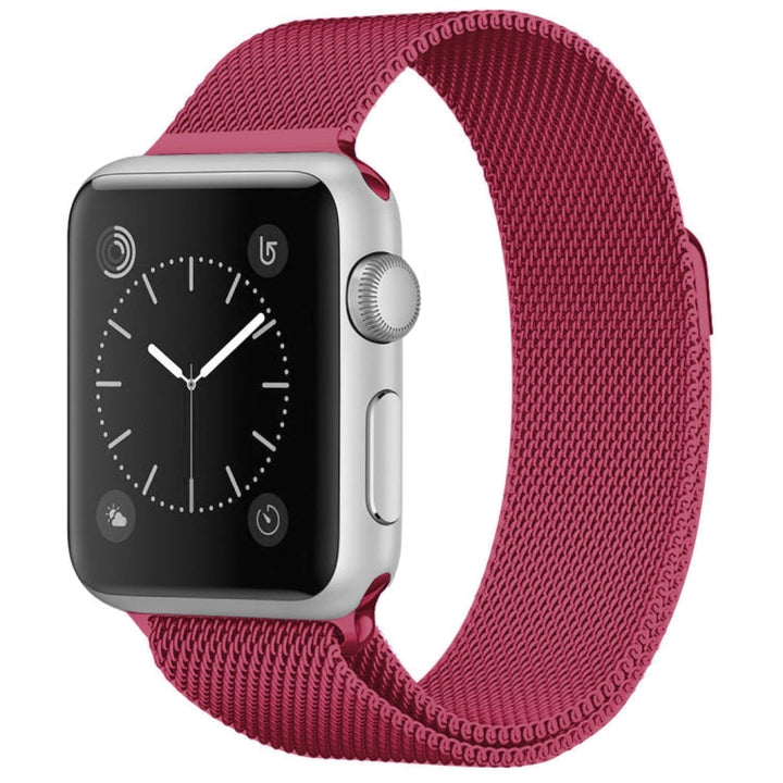 Lisslune | For Apple Watch Ultra 49mm & Watch Ultra 2 49mm / Series 9 & 8 & 7 45mm / 6 & SE & 5 & 4 44mm / 3 & 2 & 1 42mm Milanese Loop Magnetic Stainless Steel Watch Band (Tea Red)