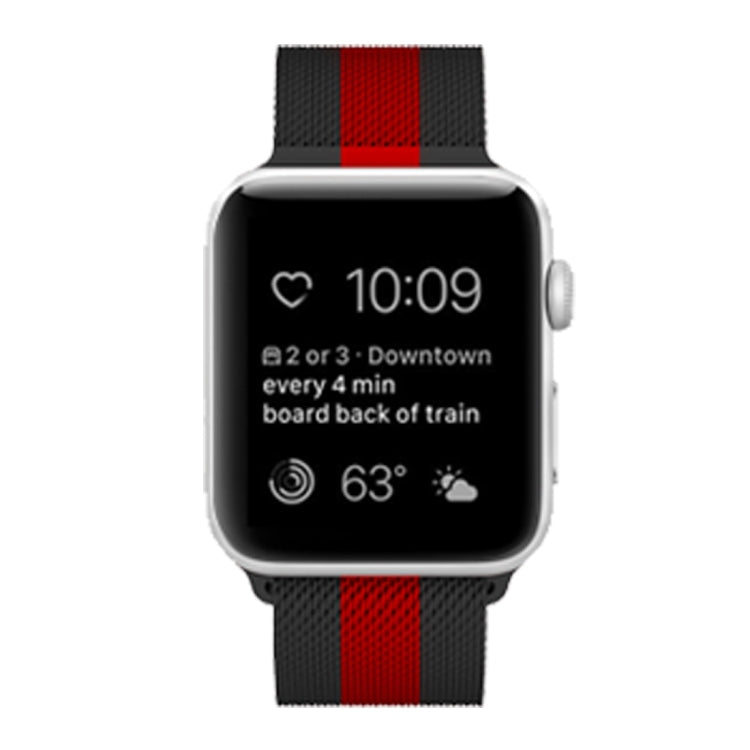 Lisslune | For Apple Watch Ultra 49 mm & Watch Ultra 2 49 mm / Series 9 & 8 & 7 45 mm / 6 & SE & 5 & 4 44 mm / 3 & 2 & 1 42 mm Milanese Loop Magnetic Stainless Steel Watch Bracelet (Black Red)