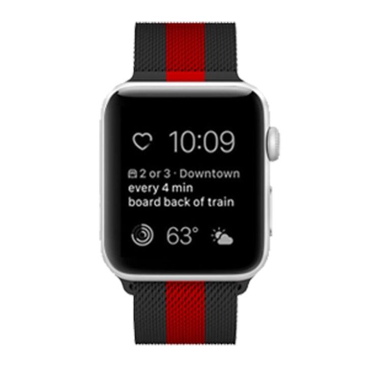 Lisslune | For Apple Watch Ultra 49 mm & Watch Ultra 2 49 mm / Series 9 & 8 & 7 45 mm / 6 & SE & 5 & 4 44 mm / 3 & 2 & 1 42 mm Milanese Loop Magnetic Stainless Steel Watch Bracelet (Black Red)