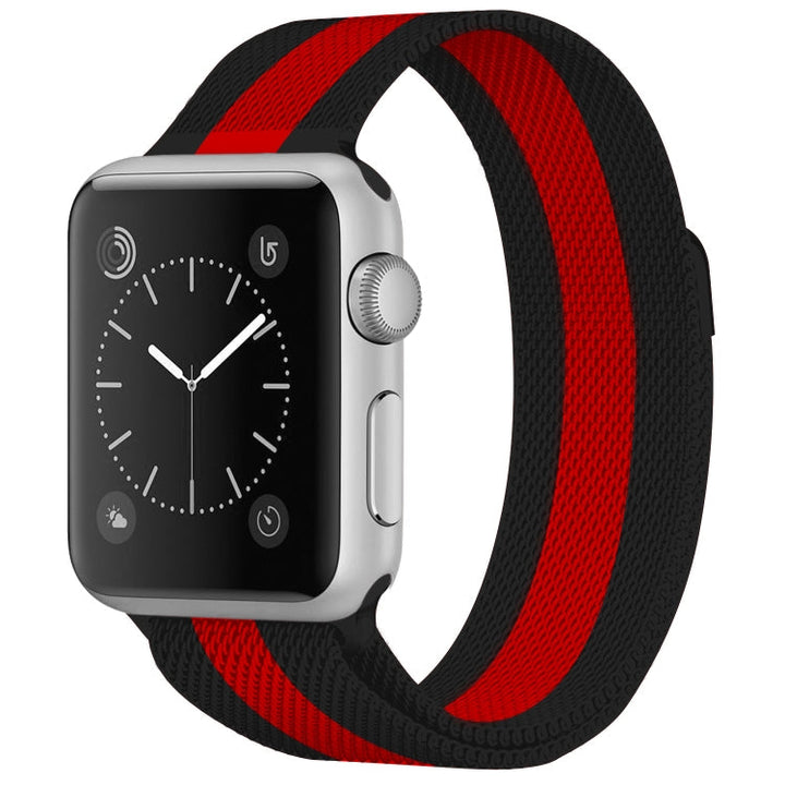 Lisslune | For Apple Watch Ultra 49 mm & Watch Ultra 2 49 mm / Series 9 & 8 & 7 45 mm / 6 & SE & 5 & 4 44 mm / 3 & 2 & 1 42 mm Milanese Loop Magnetic Stainless Steel Watch Bracelet (Black Red)