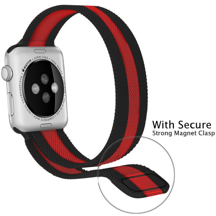 Lisslune | For Apple Watch Ultra 49 mm & Watch Ultra 2 49 mm / Series 9 & 8 & 7 45 mm / 6 & SE & 5 & 4 44 mm / 3 & 2 & 1 42 mm Milanese Loop Magnetic Stainless Steel Watch Bracelet (Black Red)