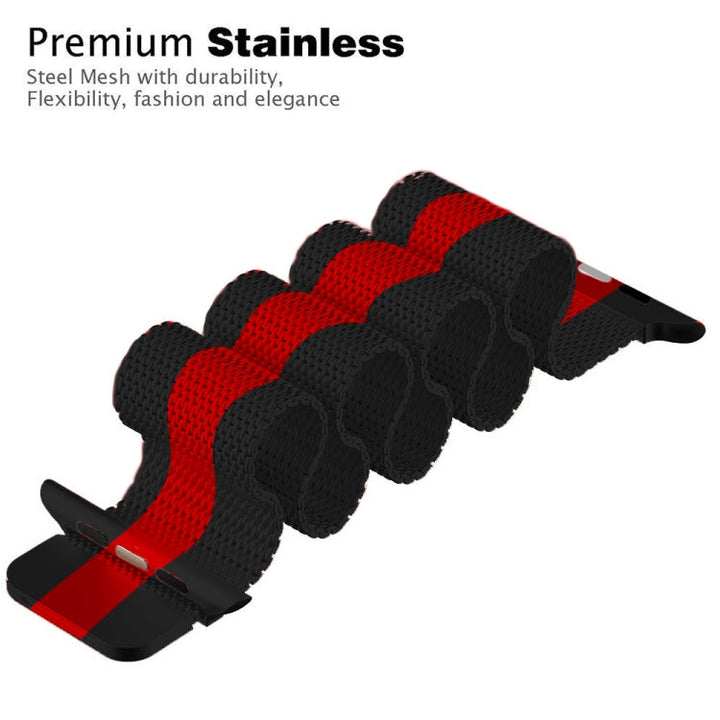 Lisslune | For Apple Watch Ultra 49 mm & Watch Ultra 2 49 mm / Series 9 & 8 & 7 45 mm / 6 & SE & 5 & 4 44 mm / 3 & 2 & 1 42 mm Milanese Loop Magnetic Stainless Steel Watch Bracelet (Black Red)