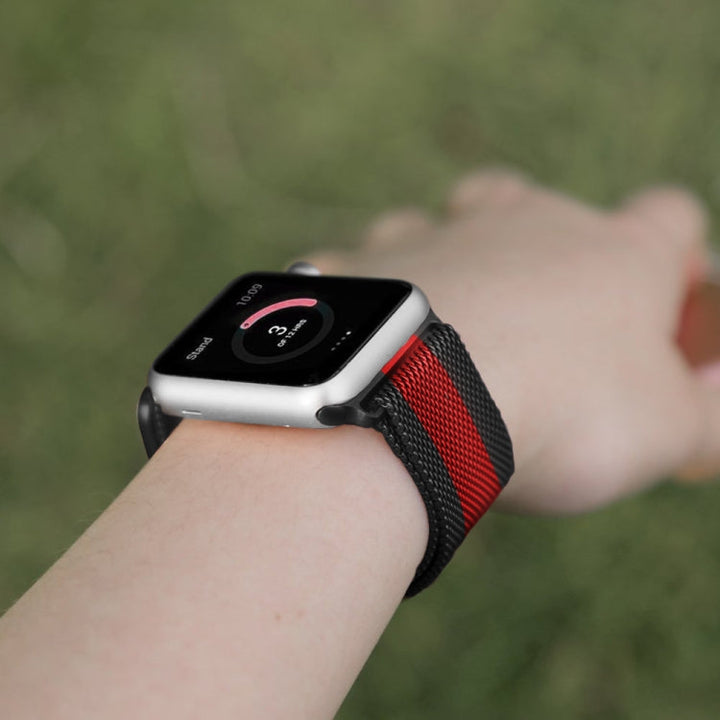 Lisslune | For Apple Watch Ultra 49 mm & Watch Ultra 2 49 mm / Series 9 & 8 & 7 45 mm / 6 & SE & 5 & 4 44 mm / 3 & 2 & 1 42 mm Milanese Loop Magnetic Stainless Steel Watch Bracelet (Black Red)