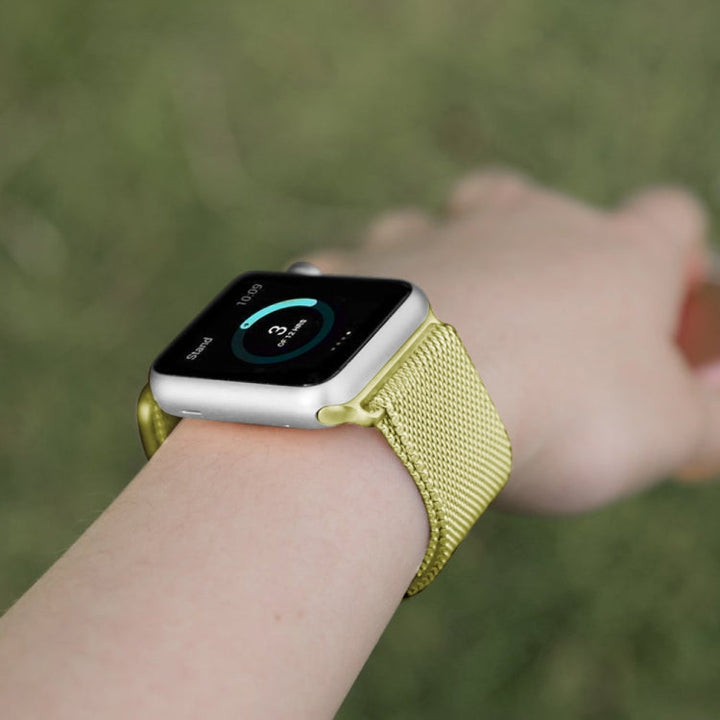 Lisslune | For Apple Watch Ultra 49mm & Watch Ultra 2 49mm / Series 9 & 8 & 7 45mm / 6 & SE & 5 & 4 44mm / 3 & 2 & 1 42mm Milanese Loop Magnetic Stainless Steel Watch Band (Yellow)