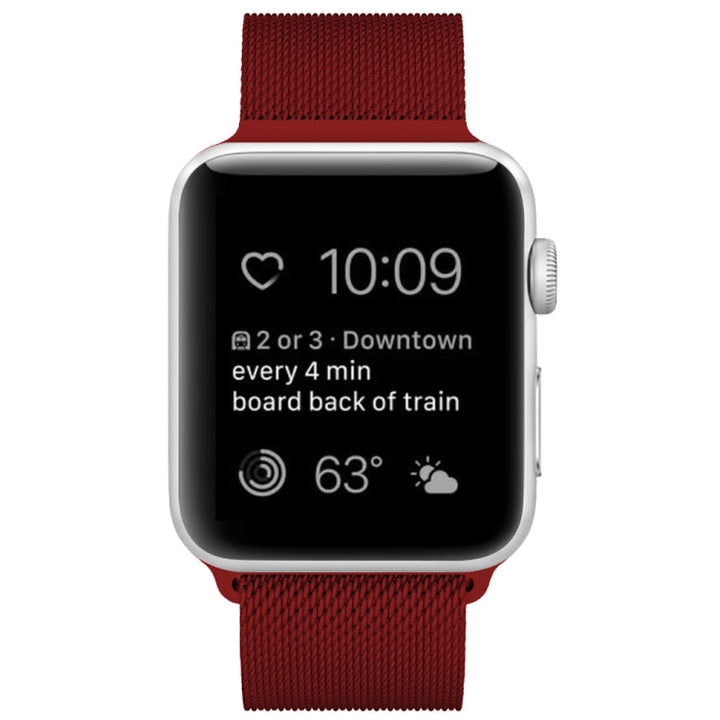 Lisslune | For Apple Watch Ultra 49mm & Watch Ultra 2 49mm / Series 9 & 8 & 7 45mm / 6 & SE & 5 & 4 44mm / 3 & 2 & 1 42mm Milanese Loop Magnetic Stainless Steel Watch Band (Red)