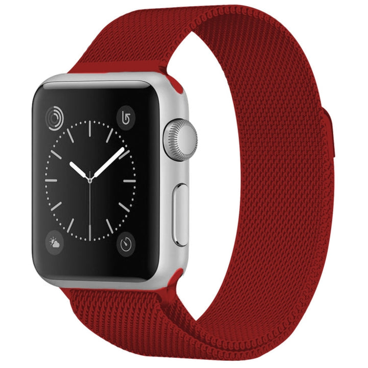 Lisslune | For Apple Watch Ultra 49mm & Watch Ultra 2 49mm / Series 9 & 8 & 7 45mm / 6 & SE & 5 & 4 44mm / 3 & 2 & 1 42mm Milanese Loop Magnetic Stainless Steel Watch Band (Red)