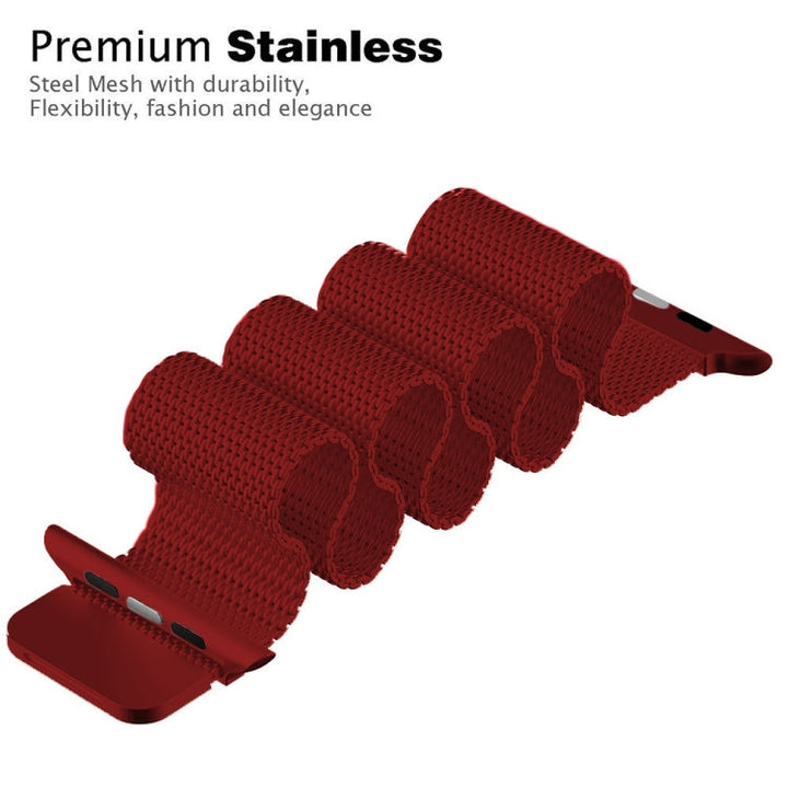 Lisslune | For Apple Watch Ultra 49mm & Watch Ultra 2 49mm / Series 9 & 8 & 7 45mm / 6 & SE & 5 & 4 44mm / 3 & 2 & 1 42mm Milanese Loop Magnetic Stainless Steel Watch Band (Red)