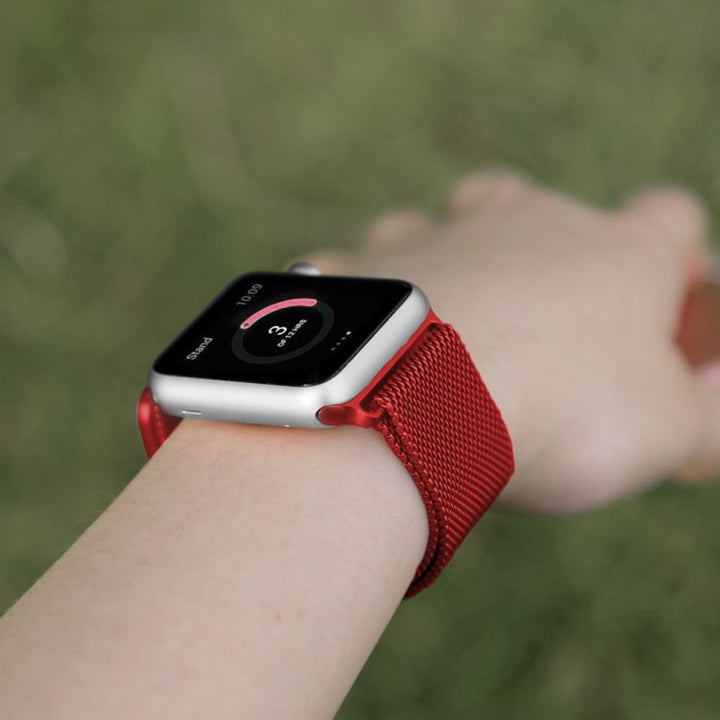 Lisslune | For Apple Watch Ultra 49mm & Watch Ultra 2 49mm / Series 9 & 8 & 7 45mm / 6 & SE & 5 & 4 44mm / 3 & 2 & 1 42mm Milanese Loop Magnetic Stainless Steel Watch Band (Red)