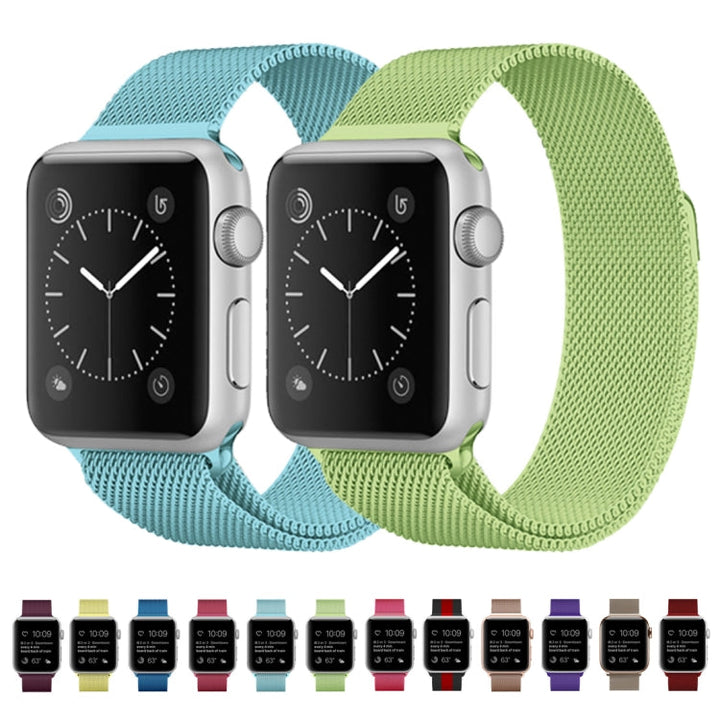 Lisslune | For Apple Watch Ultra 49mm & Watch Ultra 2 49mm / Series 9 & 8 & 7 45mm / 6 & SE & 5 & 4 44mm / 3 & 2 & 1 42mm Milanese Loop Magnetic Stainless Steel Watch Band (Tea Red)