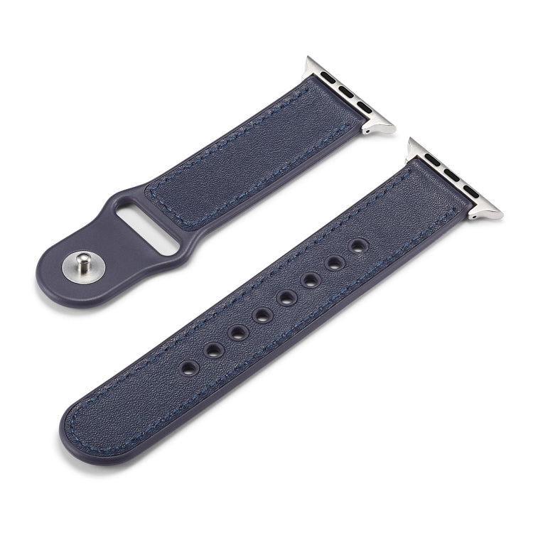 Lisslune | For Apple Watch Series 9&8&7 41mm / SE 3&SE 2&6&SE&5&4 40mm / 3&2&1 38mm Single Buckle TPU+ Leather Watch Band (Dark Blue)